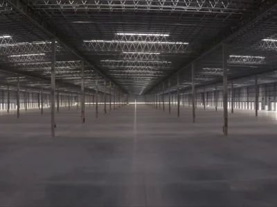 Vista interna do galpão, com possibilidade de atividades cross-docking.